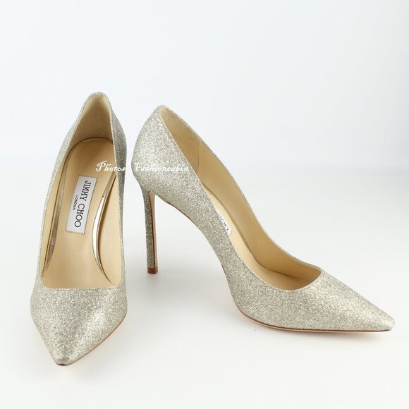 NEW JIMMY CHOO Romy 100 Glitter Heeled Pumps, EU 39.5 - Office to Party/Cocktail - Picture 6 of 16